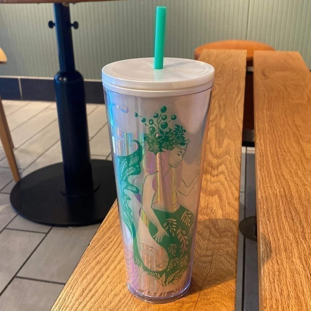 NWT Starbucks Holiday 2022 Mint Pearl Cold Cup Tumbler 24oz Green White Mermaid